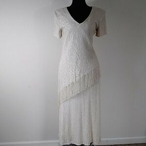 VINTAGE SL FASHIONS COLOR GOLD & CREAM DRESS